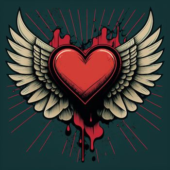 Cartoon graphic drawing of a singing heart with wings