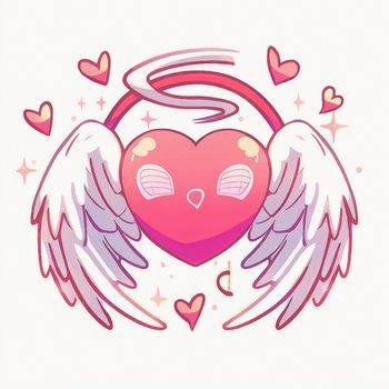 Cartoon graphic drawing of a singing heart with wings