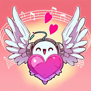 Cartoon graphic drawing of a singing heart with wings