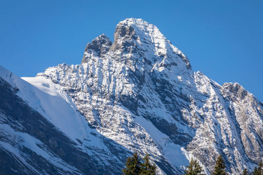 Top of the Schilthorn and view of Snowcapped Bernese Swiss alps, panorama of Eiger, Monch and Jungfrau, Switzerland