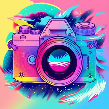 Camera cartoon graphic image colorful illustration. High quality illustration