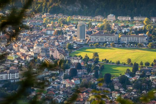 Aerial view of interlaken city in Bernese Oberland, Swiss alps