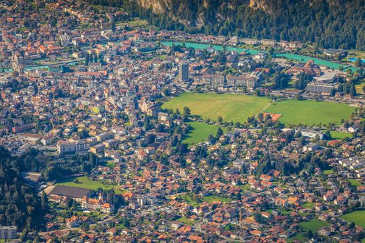 Aerial view of interlaken city in Bernese Oberland, Swiss alps