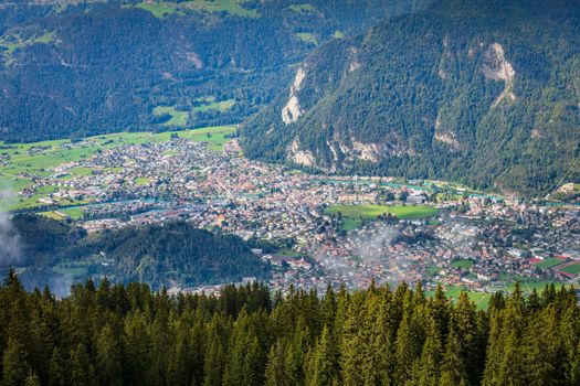 Aerial view of interlaken city in Bernese Oberland, Swiss alps