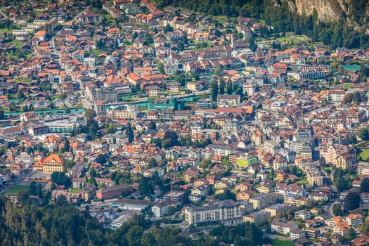Aerial view of interlaken city in Bernese Oberland, Swiss alps