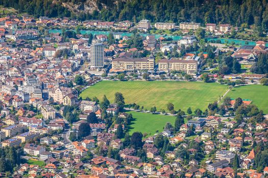 Aerial view of interlaken city in Bernese Oberland, Swiss alps