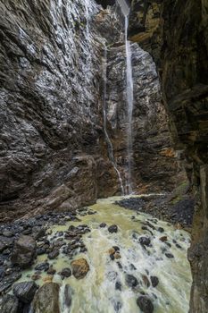 Idyllic landscape of Grindelwald glacier Gorge canyon river in Bernese Oberland at springtime , Swiss Alps, Switzerland