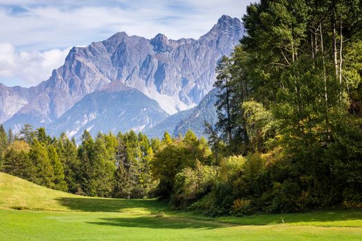 Panoramic view of Dramatic landscape, swiss alps in upper Engadine, Graubunden, Switzerland