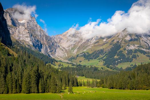 Panoramic landscape of swiss alps in Engelberg, Obwalden, Switzerland