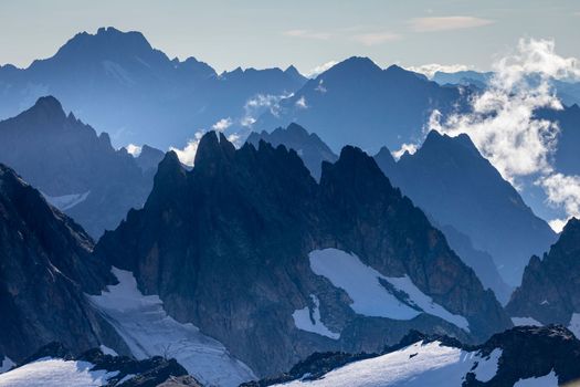 View of Sustenhorn from Mt. Titlis mountain range in swiss alps at sunny day, Switzerland