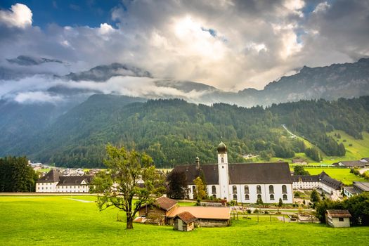 Idyllic landscape of Engelberg village at sunrise, Obwalden, Swiss Alps, Switzerland