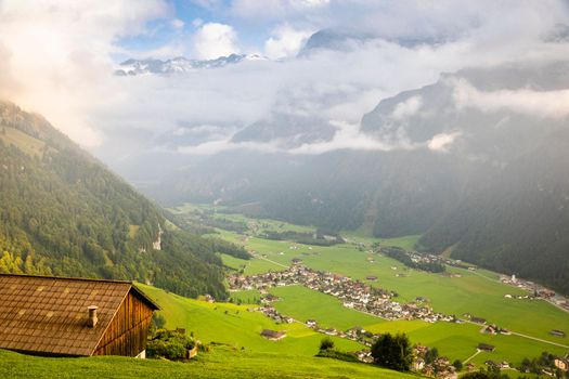 Idyllic landscape of Engelberg village at sunrise, Obwalden, Swiss Alps, Switzerland