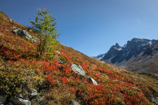 Panoramic view of Dramatic landscape, swiss alps in upper Engadine, Graubunden, Switzerland
