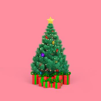 3d rendering christmas tree and happy new year