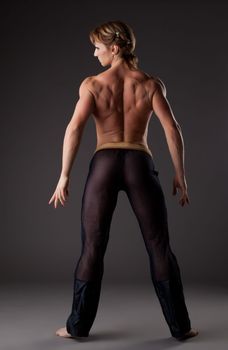 Heavy body builder woman studio portait topless