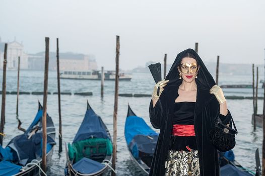 VENICE, ITALY - Febrary 21 2019: The masks of the Venice carnival 2019