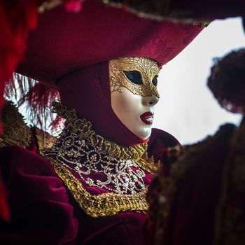 VENICE, ITALY - Febrary 21 2019: The masks of the Venice carnival 2019