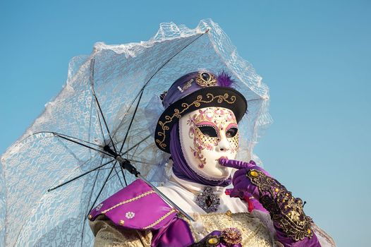 VENICE, ITALY - Febrary 21 2019: The masks of the Venice carnival 2019