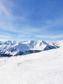 Ski resort. View of snowy slope and years. Winter recreation. Gudauri Georgia