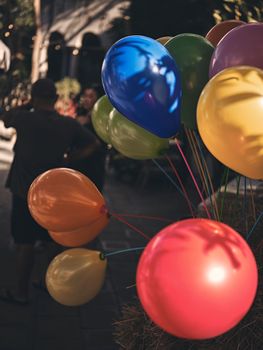 Colorful bunch of balloons . Minimal creative concept. Flat lay.