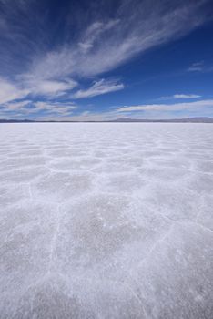 hexagonal pattern from Uyuni salt flat in high altitude desert in bolivia