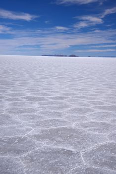 hexagonal pattern from Uyuni salt flat in high altitude desert in bolivia