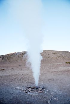 hot vapor plume from Sol de Mañana geyser in bolivia