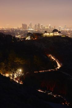 griffith observatory with Los angeles downtown at dusk