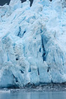 blue color of tidewater glacier in prince william sound in alaska