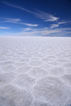 hexagonal pattern from Uyuni salt flat in high altitude desert in bolivia