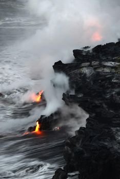 Lava entry to ocean at Big Island, Hawaii