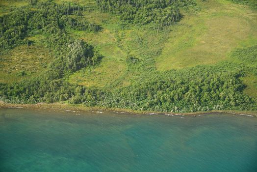 an aerial view of alaska wetland near king salmon