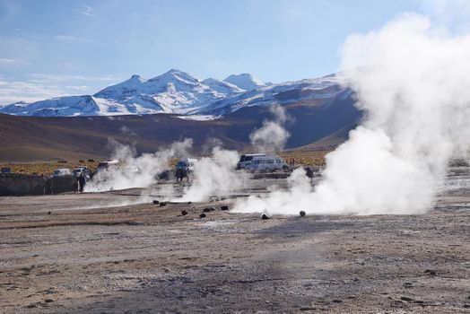 hot vapor plume from El Tatio geyser in northern chile