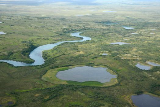 an aerial view of alaska wetland near king salmon