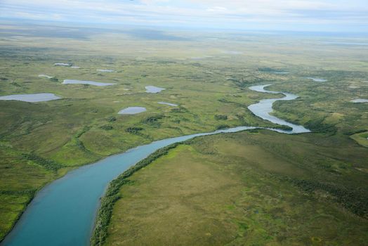 an aerial view of alaska wetland near king salmon