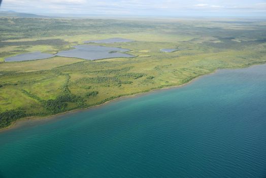 an aerial view of alaska wetland near king salmon