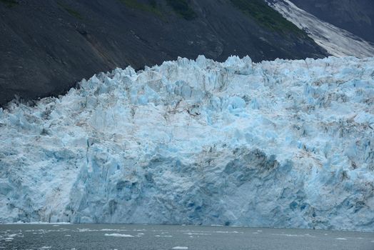 blue color of tidewater glacier in prince william sound in alaska