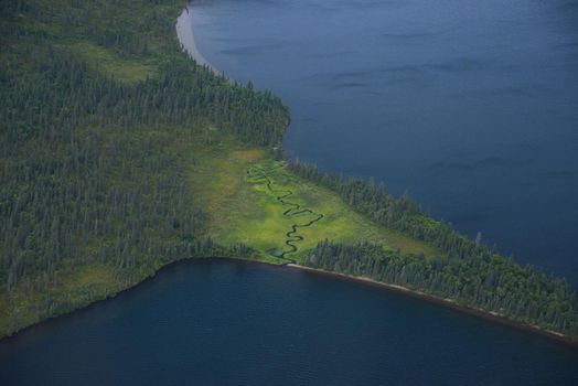 an aerial view of alaska wetland near king salmon