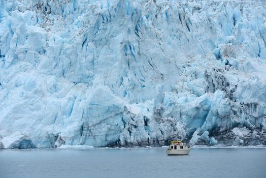 blue color of tidewater glacier in prince william sound in alaska