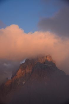 mountain peaks at passo rolle in italy