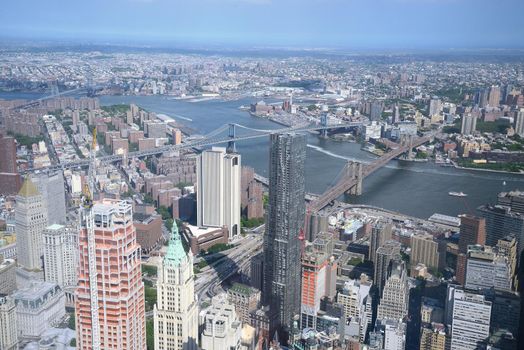 a view of new york downtown as seen from one world trade center observatory deck