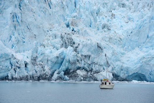 blue color of tidewater glacier in prince william sound in alaska