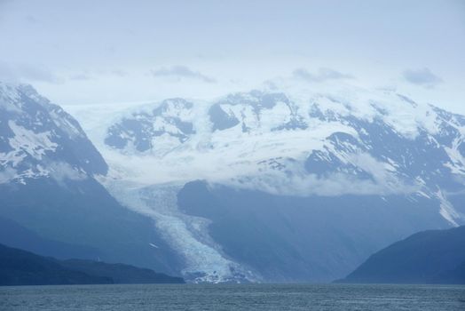 blue color of tidewater glacier in prince william sound in alaska