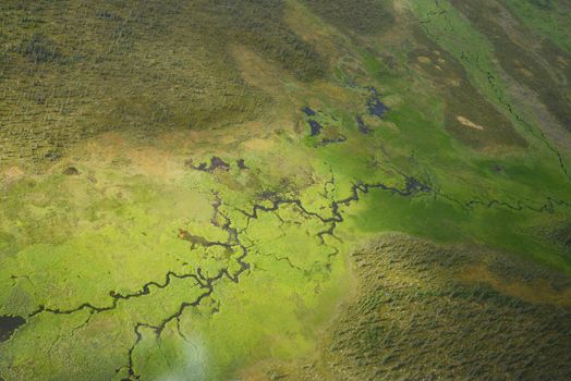 an aerial view of alaska wetland near king salmon