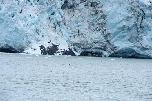 blue color of tidewater glacier in prince william sound in alaska