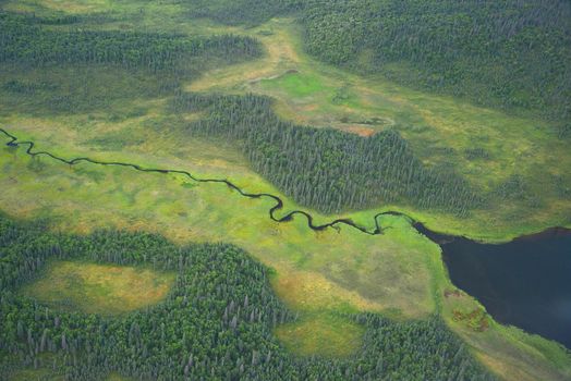 an aerial view of alaska wetland near king salmon