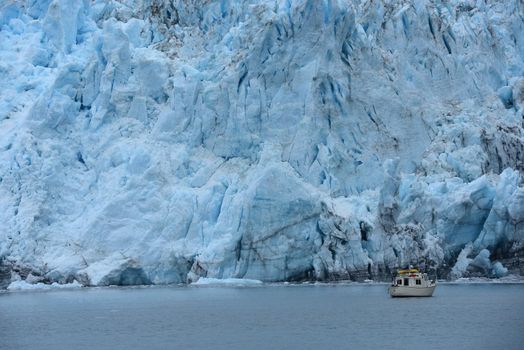 blue color of tidewater glacier in prince william sound in alaska