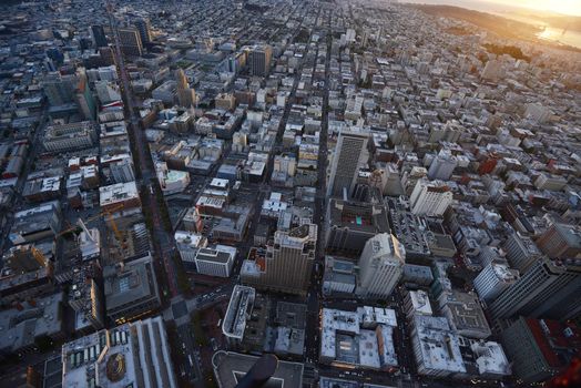 an aerial view of san francisco during sunset