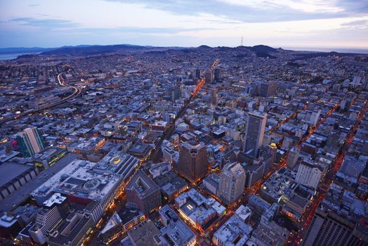an aerial view of san francisco during sunset