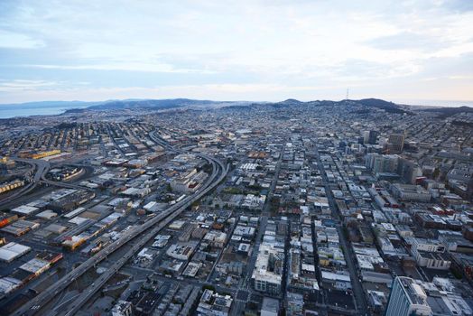 an aerial view of san francisco during sunset